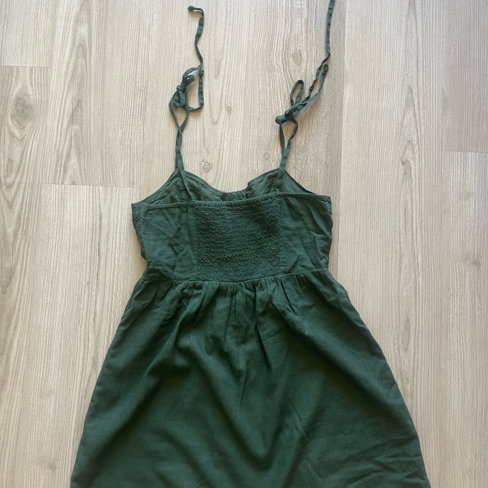 aerie Dark Green Tie-Shoulder Button-Front Midi Dress XS - Picture 2 of 3
